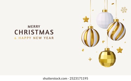 3d Merry Christmas Banner and Background Design. Elegant Greeting Card. 3d rendering. Vector illustration