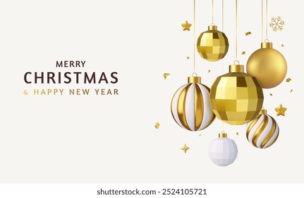 3d Merry Christmas Banner and Background Design. Elegant Greeting Card. 3d rendering. Vector illustration