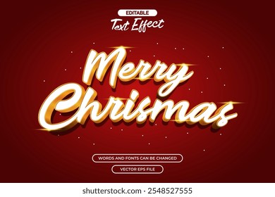 3d merry Christmas editable text effect with gold style and snow decoration