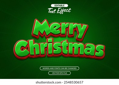 3d Merry Christmas editable text effect with green background