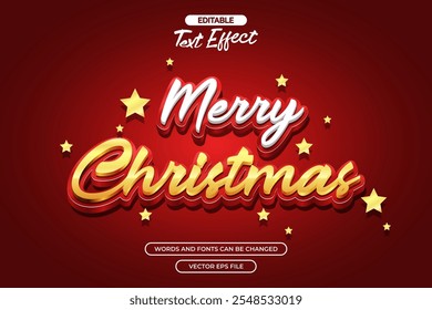 3d Merry Christmas editable text effect with gold style and star decoration