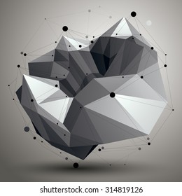 3D mesh contemporary style abstract object, origami futuristic form with lines mesh.