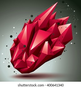 3D mesh contemporary style abstract object, bright origami futuristic form with lines mesh.