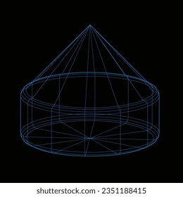 3D mesh grid, net wire frame, vector lines illustration. 3D wireframe or geometric network in lines or mesh grid frames, science, and technology object