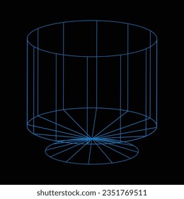 3D mesh grid, net wire, vector. 3D wireframe or geometric network in lines or mesh grid frames, science, and technology object