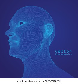 3D Mesh human Head medical scan on background, high detail