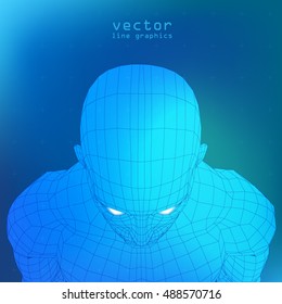 3D Mesh human Head medical scan on background, high detail
