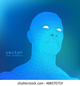 3D Mesh human Head medical scan on background, high detail