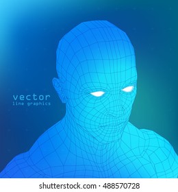 3D Mesh human Head medical scan on background, high detail