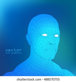 3D Mesh human Head medical scan on background, high detail