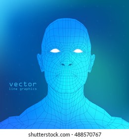 3D Mesh human Head medical scan on background, high detail