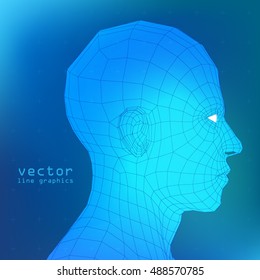 3D Mesh human Head medical scan on background, high detail