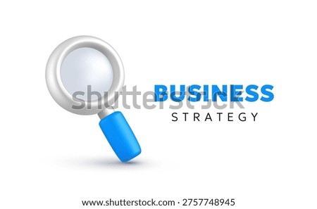 3d mesh magnifying glass icon with text, magnifier for marketing analysis and business planning. Realistic vector template with typography for market research, discovery and success on white
