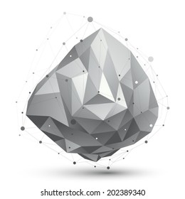 3D mesh modern deformed abstract object, origami futuristic symbol with lines mesh.