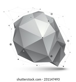 3D mesh modern deformed abstract object, origami facet structure isolated on white background.