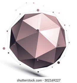 3D mesh modern spherical abstract object, origami futuristic symbol with lines mesh isolated on white background.