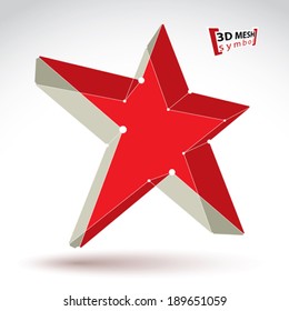 3d mesh soviet red star sign isolated on white background, colorful elegant lattice superstar icon, dimensional tech USSR symbol with white connected lines, bright clear eps 8 vector illustration.