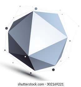 3D mesh spherical stylish abstract object, origami facet globe isolated on white background.