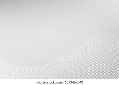 3d mesh square grid wavy halftone background. Grey elegant backdrop design with copy space. Abstract square halftone illustration.