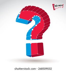 3d mesh stylish red and blue web question mark sign isolated on white background, colorful elegant carcass query icon, bright clear eps 8 vector illustration.