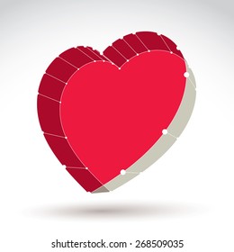3d mesh stylish web red love heart sign isolated on white background, colorful elegant carcass loving heart icon, bright perspective clear eps 8 vector illustration, medical sign.