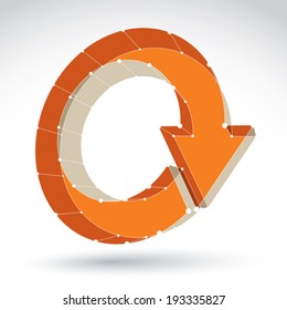 3d mesh stylish web update sign isolated on white background, orange elegant lattice renew icon, dimensional tech refresh symbol, bright clear eps 8 vector illustration.