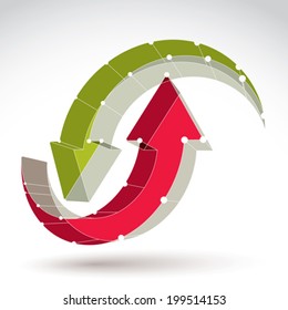 3d mesh stylish web update sign isolated on white background, colorful repeat icon, dimensional tech refresh symbol with white connected lines, bright clear eps 8 vector illustration.