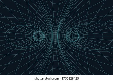 3d mesh surface. Digital tunnel with two holes.