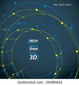 3d mesh update sign isolated on dark background, lattice reuse icon with yellow lines and dots, clear eps 8 vector illustration.