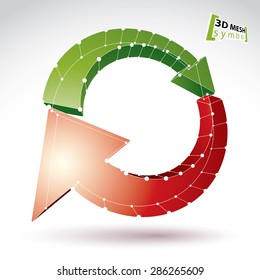 3d mesh update sign isolated on white background, lattice colorful reuse icon, dimensional tech refresh symbol, clear eps 8 vector illustration.