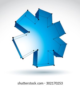3d mesh web blue ambulance icon isolated on white background, colorful lattice medicine symbol, tech emergency object with black thin lines, clear eps 8 vector illustration, medical cross icon.
