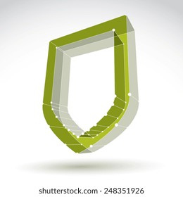 3d mesh web green security icon isolated on white background, colorful lattice ecology shield symbol, protection object, vector illustration, bright perspective antivirus icon, safe  symbol.
