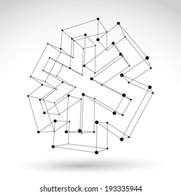 3d mesh web monochrome ambulance icon isolated on white background, black and white medicine symbol, dimensional sketch tech emergency object, clear eps 8 vector illustration.