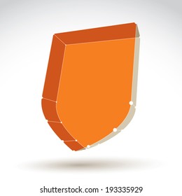 3d mesh web orange security icon isolated on white background, colorful lattice shield symbol, dimensional tech protection object, clear eps 8 vector illustration, bright perspective antivirus icon.