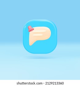 Icono de mensaje 3d sobre fondo azul, icono de notificación de inserción. Ilustración vectorial.