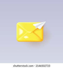 3d message icon with paper plane on gray background. Vector illustration.