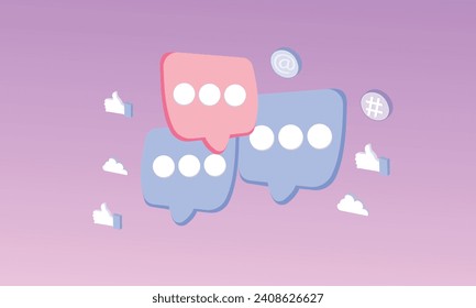 3D Message notification icon. Cloud new message realistic 3d design. Dialog, Chat Speech Bubble. Clicks the arrow cursor on dialogue. 3d goal for technology,online social media usage illustration.