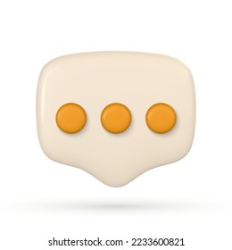 3d message notification icon. Cute minimal speech bubble with dots. Vector illustration.