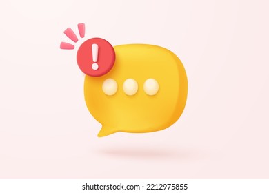 3D message speech bubbles icon on social media with alert notice. Comment 3d or user reply sign false, correct, problem, fail chat message on social media. 3d bubble icon vector render illustration