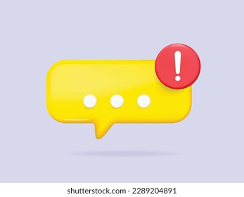 3D message speech bubbles icon on social media with alert notice. Comment 3d or user reply sign false, correct, problem, fail chat message on social media. 3d bubble icon vector render illustration