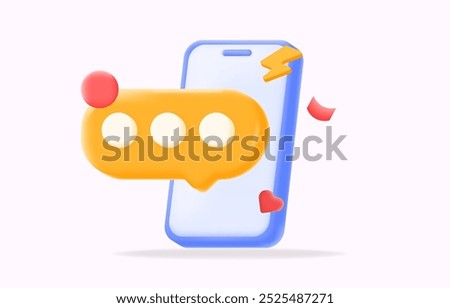 3d Messaging app smartphone with a yellow chat bubble, ideal for showcasing instant messaging, vector illustration