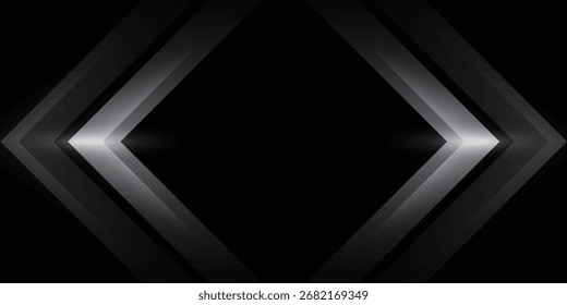 Camada de sobreposição abstrata de metal 3D em fundo escuro com decoração de forma brilhante. Conceito de estilo de elemento de design gráfico moderno para banners, folheto, cartão ou capa de folheto