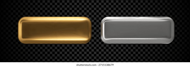 Botão de metal 3D com quadro dourado e fundo de ícone de vetor. Design de etiqueta de vidro moderno com placa de cromo e efeito gradiente brilhante. Círculo prata isolado para banner da Web ou rótulo CTA.