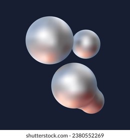 3d metal chrome liquid blobs set. Abstract colored spheres in flight. Vector realistic render of bubbles on an isolated white background. Illustration of lava lamp elements in y2k style.