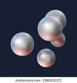 3d metal chrome liquid blobs set. Abstract colored spheres in flight. Vector realistic render of bubbles on an isolated white background. Illustration of lava lamp elements in y2k style.