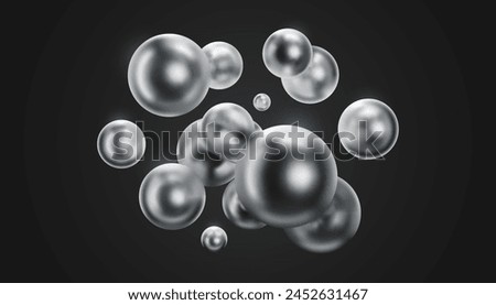 3d metal chrome liquid blobs set. Abstract colored spheres in flight. Vector realistic render of bubbles on an isolated white background. Illustration of lava lamp elements in y2k style.