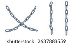 3d metal crossed chain isolated. Vector silver steel locked icon. Security padlock realistic render. Abstract safety connected rings, long strong heavy border. Closed path, protected cargo package
