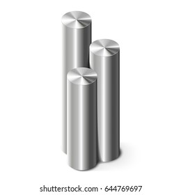 3D metal cylinders on white background. Vector illustration