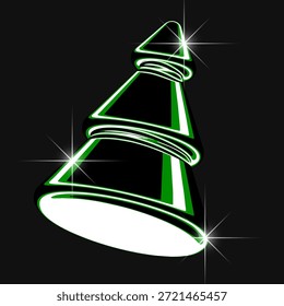 Elemento de metal 3D en estilo Y2K. Ilustración vectorial de árbol de Navidad para diseño retro futurista. Cromo 3D de lujo, elemento de interfaz de usuario de metal líquido