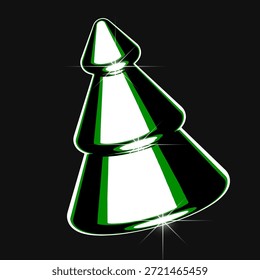 3D-Metallelement im Y2K-Stil. Vektorgrafik des Weihnachtsbaums für Retro-Futuristik-Design. Luxus 3D Chrom, Liquid Metal UI Element